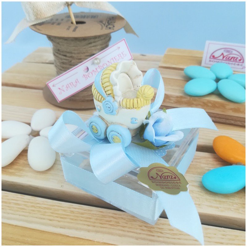 Bomboniere carrozzine azzurre per battesimo