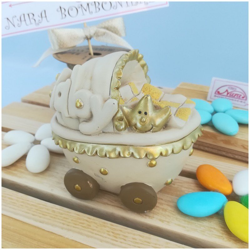 Carrozzina salvadanaio bomboniera battesimo