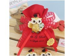 Bomboniera laurea sacchettino personalizzato con gufo magnete