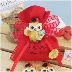 Bomboniera laurea sacchettino personalizzato con gufo magnete