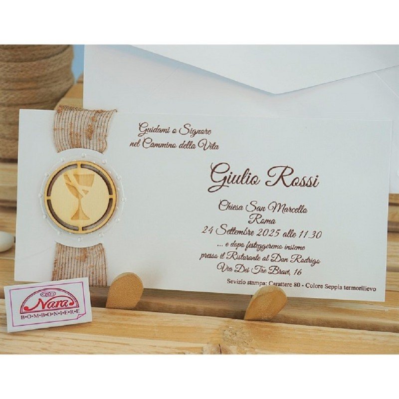 Partecipazioni per comunione con calice in legno