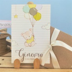Partecipazioni da Battesimo con orsetto su Mongolfiera