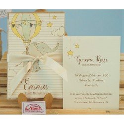 Partecipazioni da Battesimo con elefante su Mongolfiera