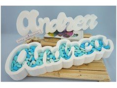 Nomi portaconfetti in polistirolo con confetti azzurri