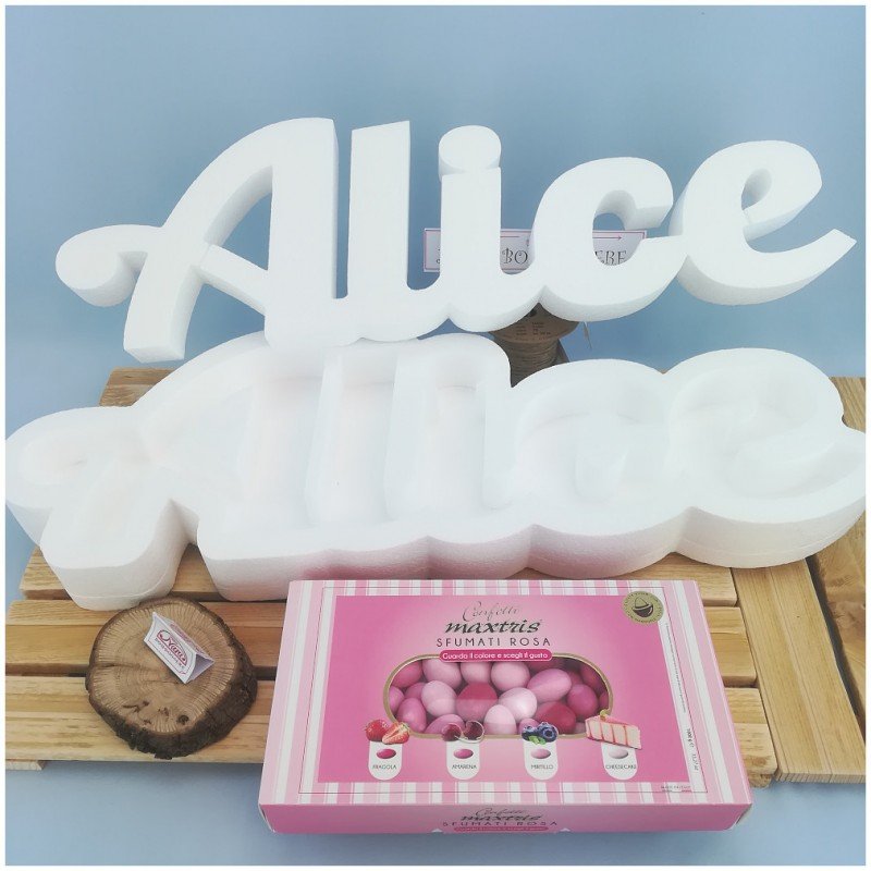 Nomi portaconfetti in polistirolo con confetti Rosa immagine con scatola