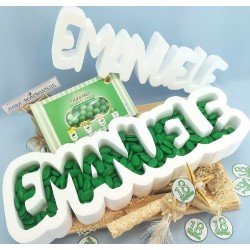 Scritta in polistirolo portaconfetti con confetti Verdi scritta emanuele