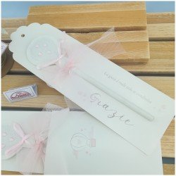 Segnaposto matita con Mongolfiera e nastro rosa