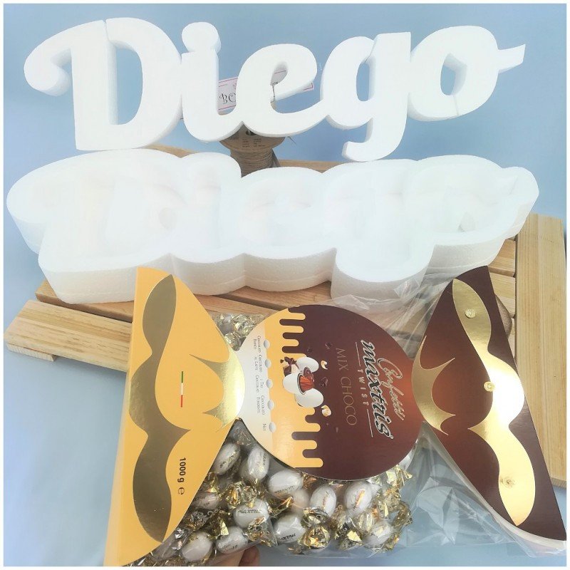 Scritta portaconfetti con confetti incartati mix choco