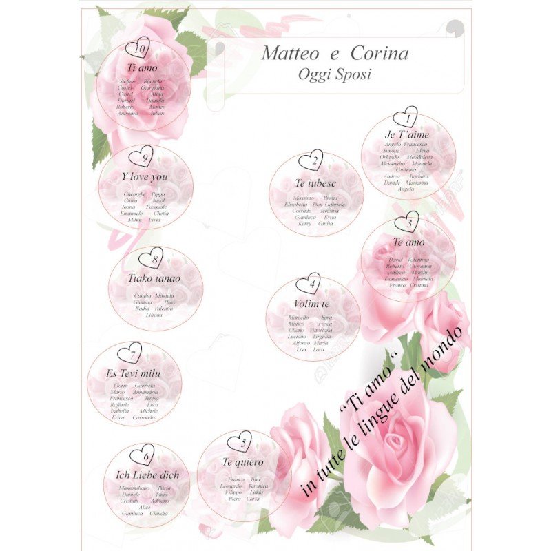 Tableau Mariage tema rose rosa
