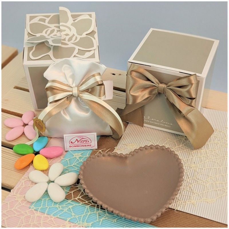 Piattino cuore tortora Claraluna Bomboniere