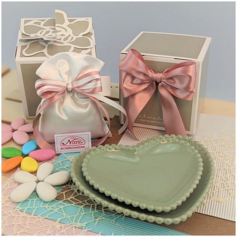 Claraluna Bomboniere set 2 Cuori verde macha