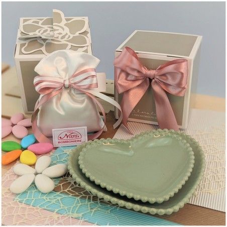 Claraluna Bomboniere set 2 Cuori verde macha