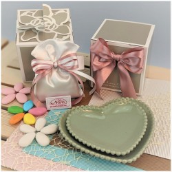 Claraluna Bomboniere set 2 Cuori verde macha