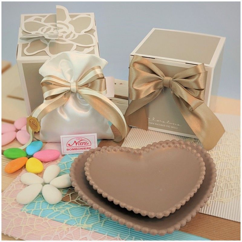 Bomboniere Claraluna set 2 Cuori tortora