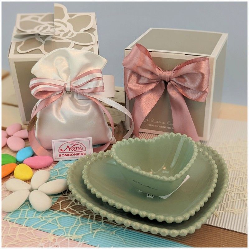 Claraluna Bomboniere set 3 piattini Cuore