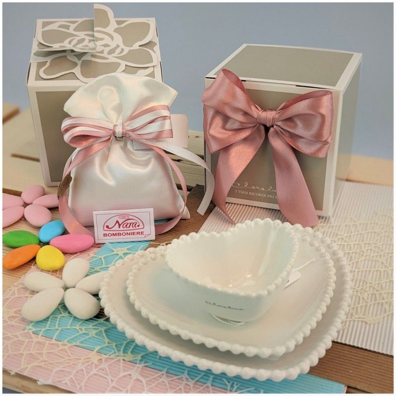 Claraluna Bomboniere set Cuore 3 piattini