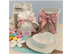 Ciotola e Piattino cuore Claraluna Bomboniere bianco