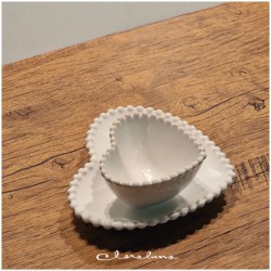 Ciotola e Piattino cuore Claraluna Bomboniere bianco