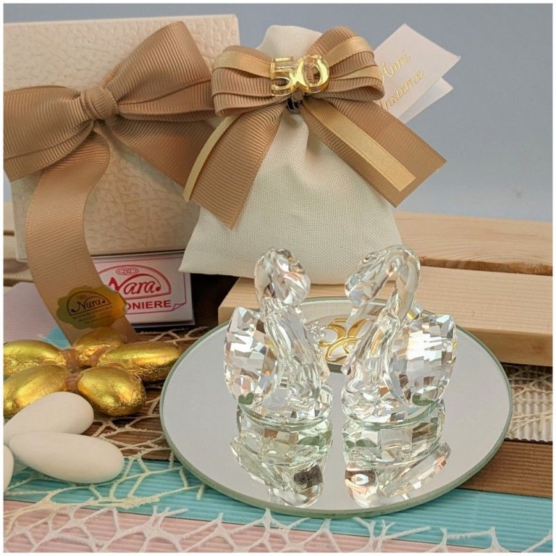 Bomboniera per nozze d'oro cigno in Cristallo