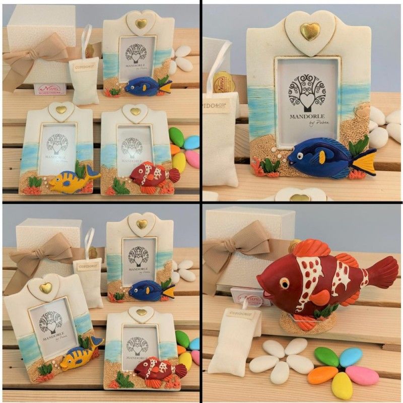 Bomboniere tema mare Portafoto con pesciolino rosso blu e giallo