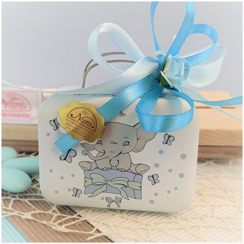 Bomboniere Battesimo originali Valigette elefante Azzurro