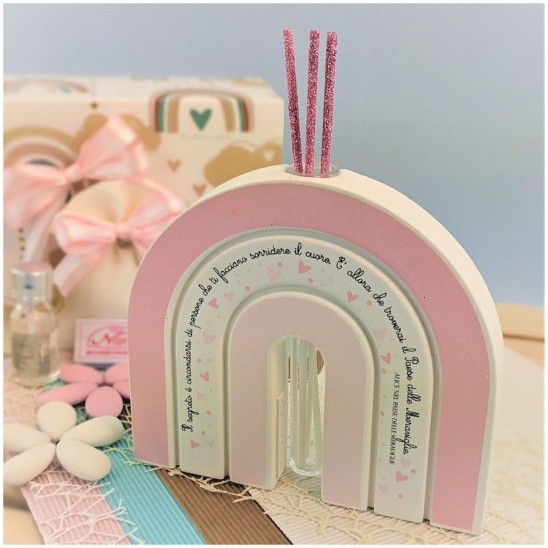 Bomboniera Battesimo Claraluna arcobaleno rosa grande