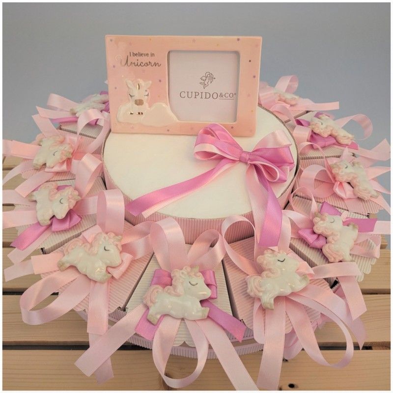 Torta di Bomboniere Nascita o Battesimo calamite unicorno