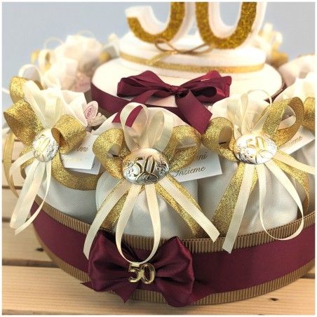 Torta porta sacchettini con placchetta 50 anniversario