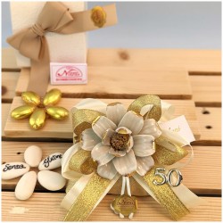 Bomboniere 50 Anniversario fiore peonia oro