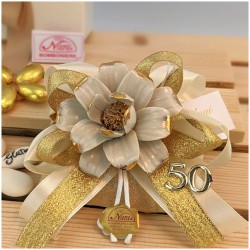 Bomboniere 50 Anniversario fiore peonia oro