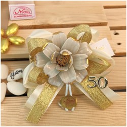 Bomboniere 50 Anniversario fiore peonia oro