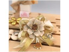 Bomboniere 50 Anniversario fiore peonia oro