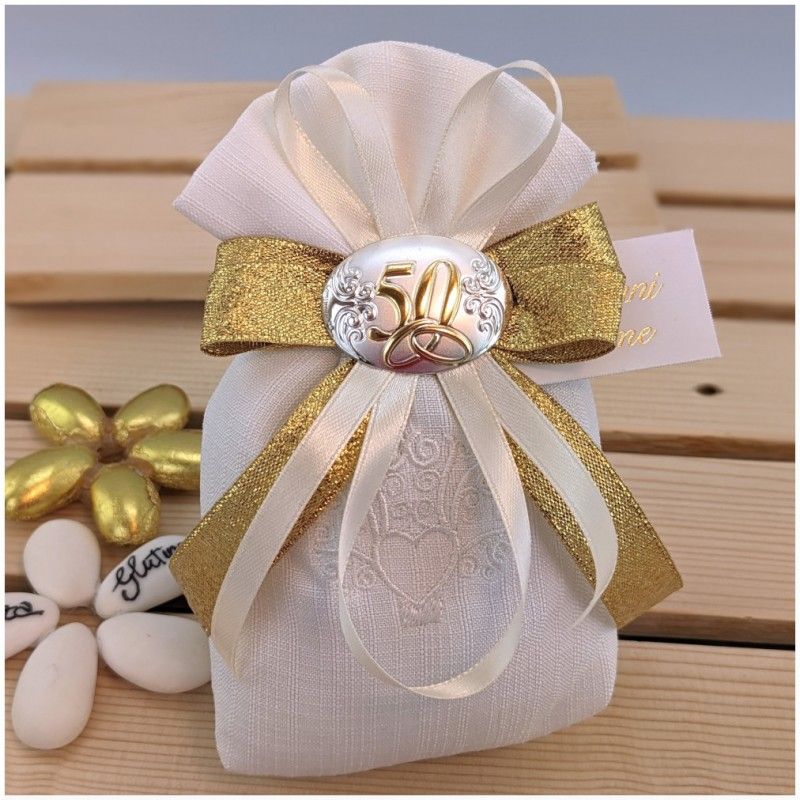 Sacchettino porta confetti con placchetta 50 anniversario