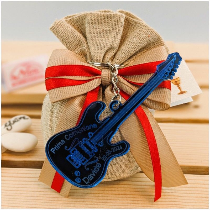 Bomboniera Tema Musica Portachiavi personalizzato Chitarra ellettrica e Classica in plex