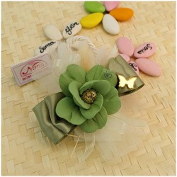 Rose Satinate Bomboniere Capodimonte con saponette verde salvia