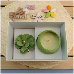 Candele Bomboniere con fiore di Capodimonte verde macha