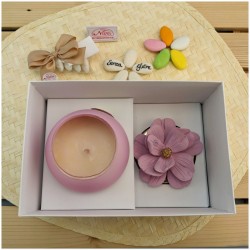 Candele Bomboniere con fiore di Capodimonte rosa
