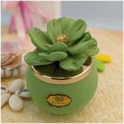 Candele Bomboniere con fiore di Capodimonte verde macha