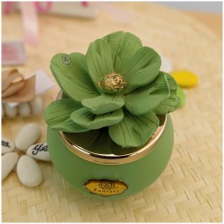 Candele Bomboniere con fiore di Capodimonte verde macha