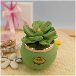 Candele Bomboniere con fiore di Capodimonte verde macha