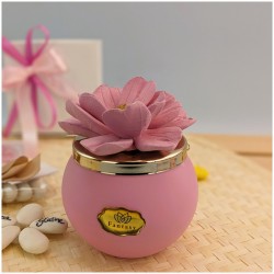 Candele Bomboniere con fiore di Capodimonte rosa antico