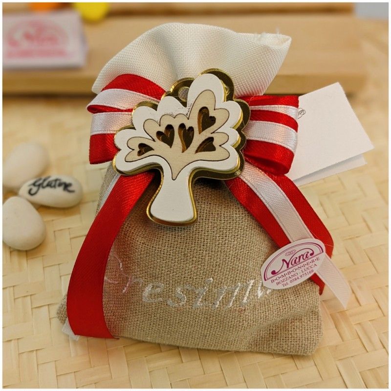 Bomboniera Cresima Calamita Albero della vita Bianco e legno