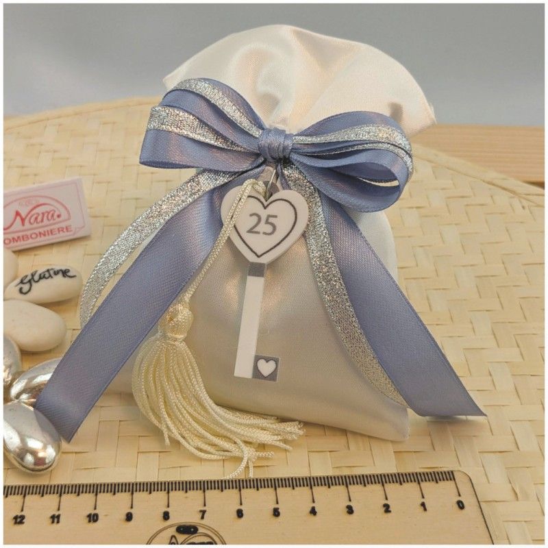 Sacchettino chiave calamita nozze d'argento