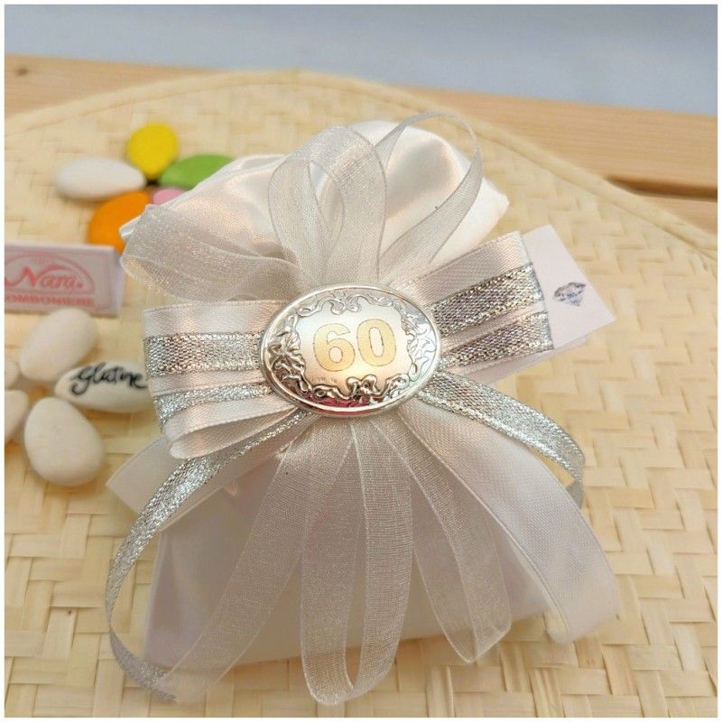 Bomboniera nozze di diamante 60 Anni di Matrimonio Sacchetto placchetta in bilaminato