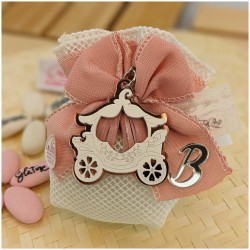 Bomboniera Battesimo Bambina portachiavi carrozza principessa con iniziale