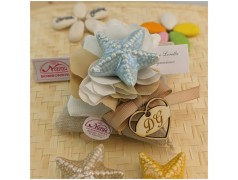 Bomboniera tema Mare Stelle marine in porcellana azzurra gialla e tortora