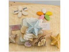 Bomboniera tema Mare Stelle marine in porcellana azzurra gialla e tortora