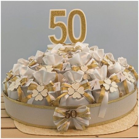 Bomboniere Nozze oro torta di quadrifoglio portachiavi