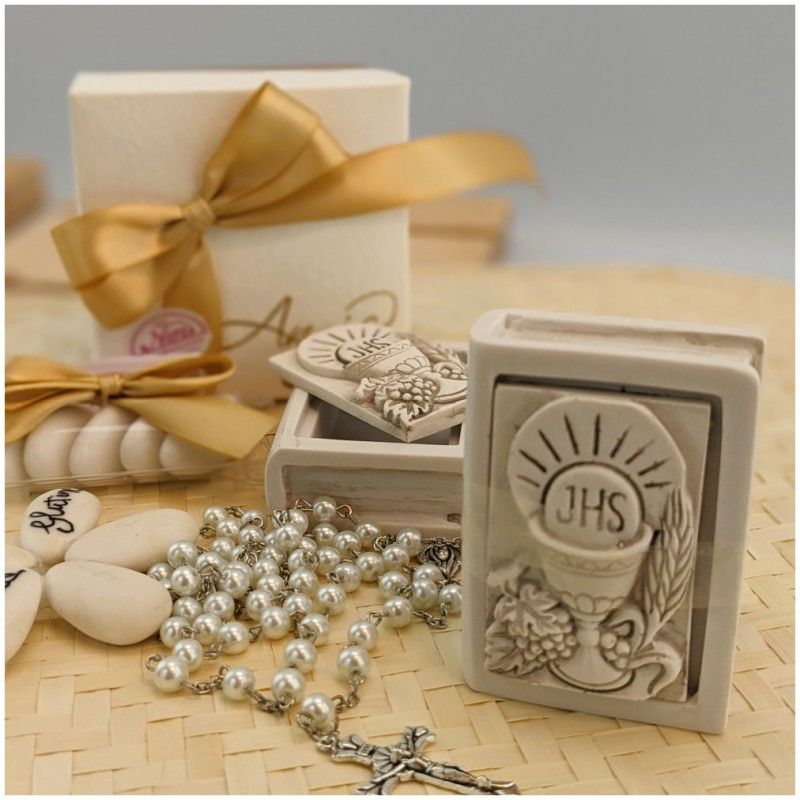 Vangelo scatolina porta Rosario in pietra ricomposta