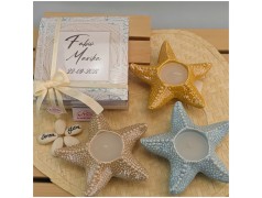 Bomboniera Tema Mare Candela Stella marina Gialla Azzurra e sabbia